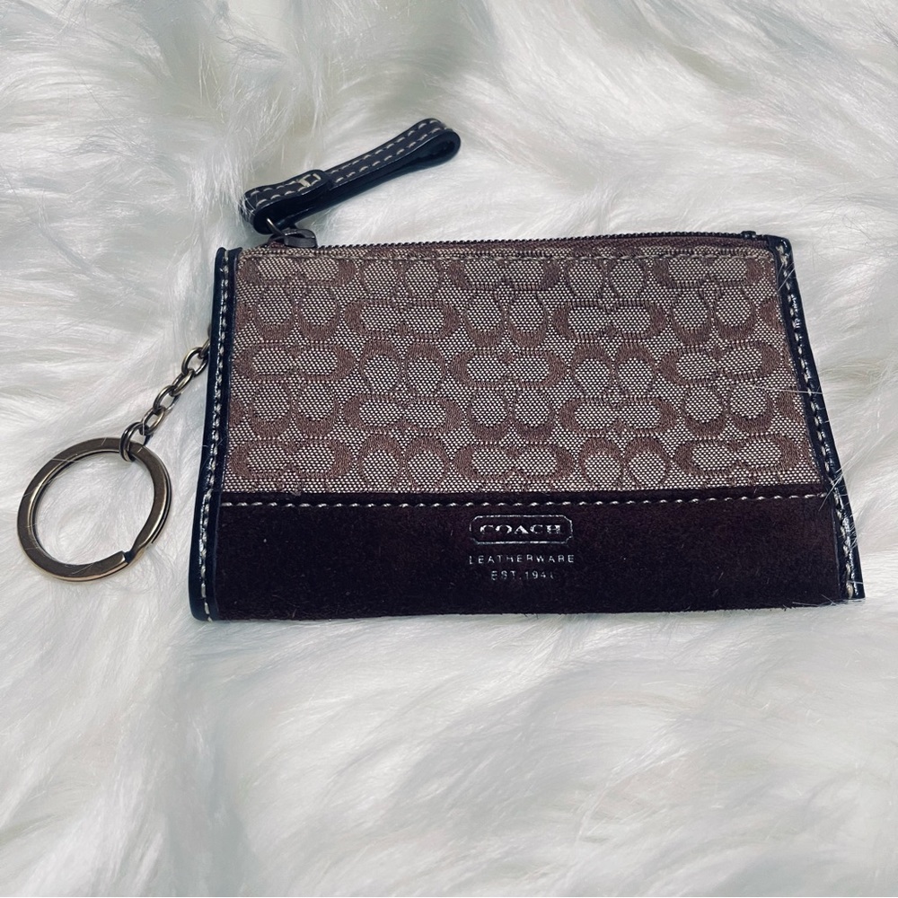 Coach Mini Skinny ID Card Case Coin Purse Keychain Dark Brown Vintage